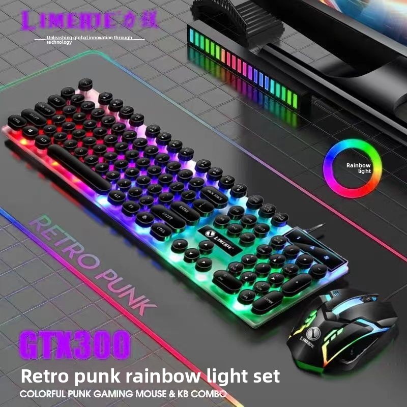 Set di tastiera e mouse da gioco cablati Punk Mechanical Feel per computer desktop e laptop, universali_voghion.com