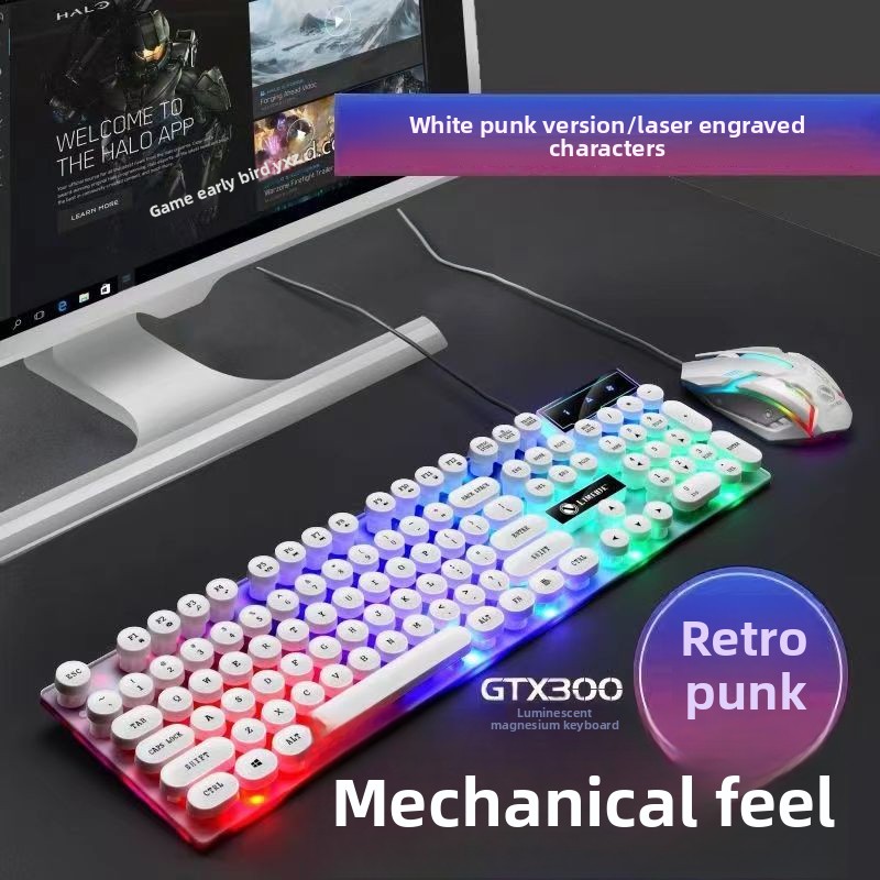 Set di tastiera e mouse da gioco cablati Punk Mechanical Feel per computer desktop e laptop, universali_voghion.com