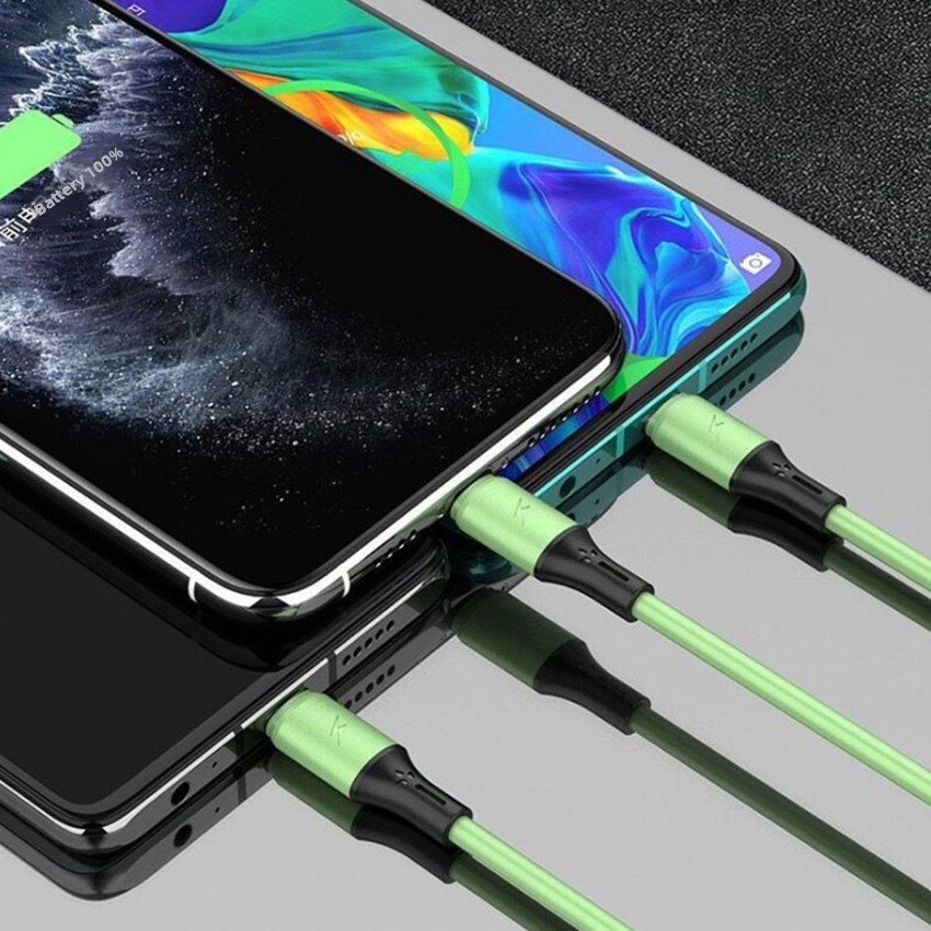 3-in-1 Liquid Silicone Data Cable For Android And Apple, Type-c, Multi-head Fast Charging Car Charger Cable_voghion.com