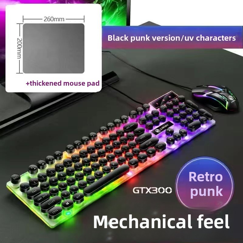 Set di tastiera e mouse da gioco cablati Punk Mechanical Feel per computer desktop e laptop, universali_voghion.com