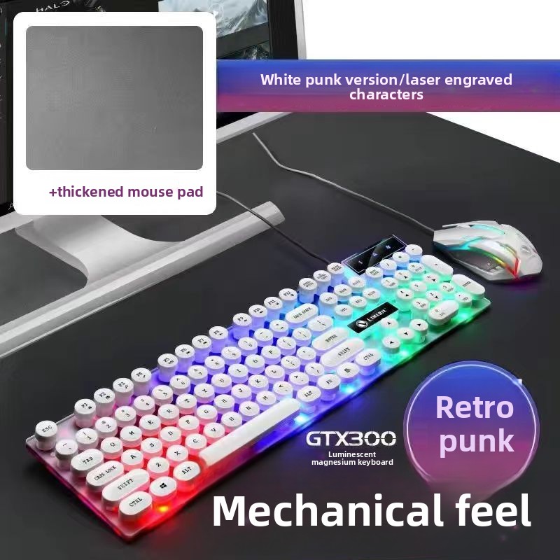 Set di tastiera e mouse da gioco cablati Punk Mechanical Feel per computer desktop e laptop, universali_voghion.com