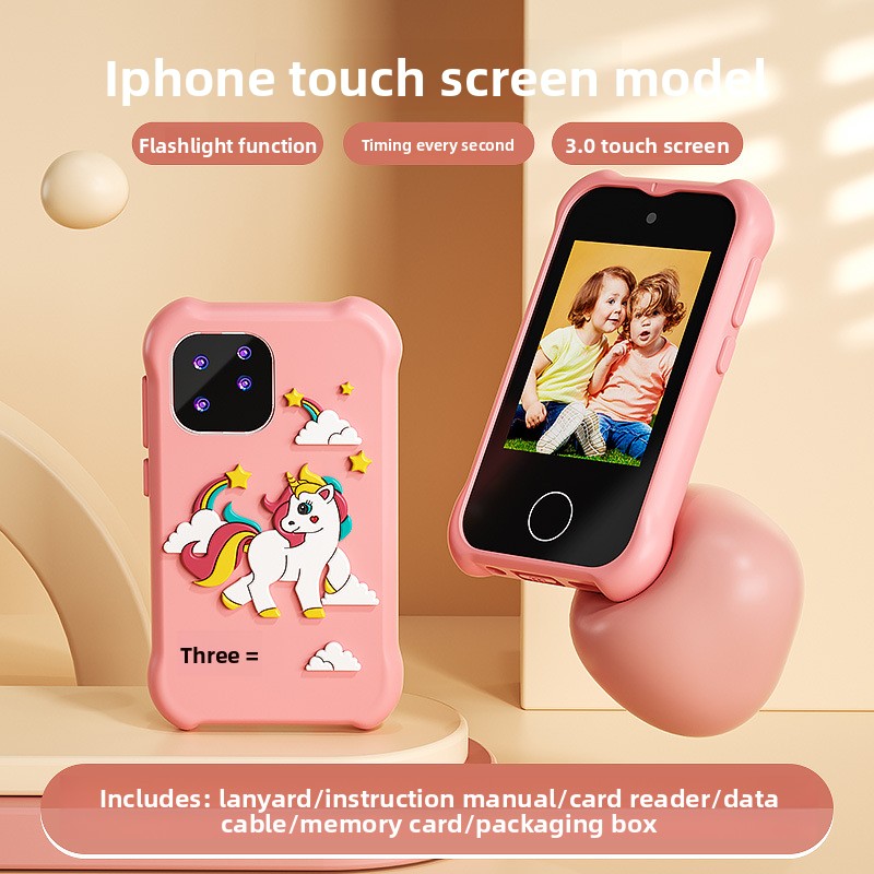 New Children's Smart Touch Unicorn Toy Cross-Mirror Mini Cartoon Digital Phone 2.8inch HD_voghion.com