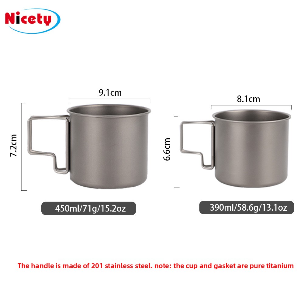 Outdoor Pure Water Cookware, Titanium Camping Cup With Foldable Handle, Single-layer Drinking Cup, Portable_voghion.com