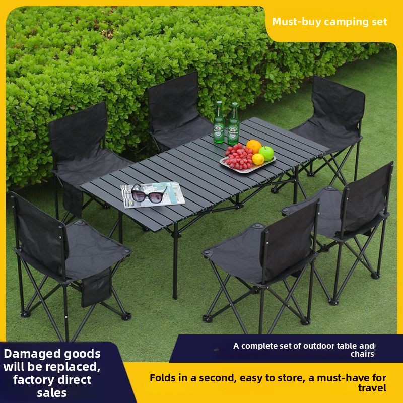 Dış Mekan Katlanır Kamp ve Sandalye Seti, Taşınabilir Yumurta Rulo Masası, Tezgahlar, Piknikler, Plaj Seyahat Ekipmanları Malzemeleri_voghion.com