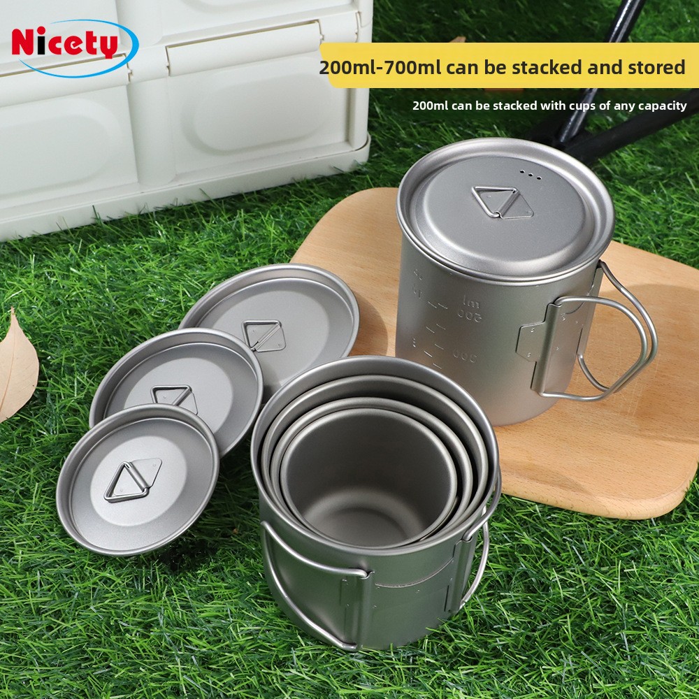 Pure Titanium Outdoor Mug With Lid And Foldable Handle For Camping_voghion.com