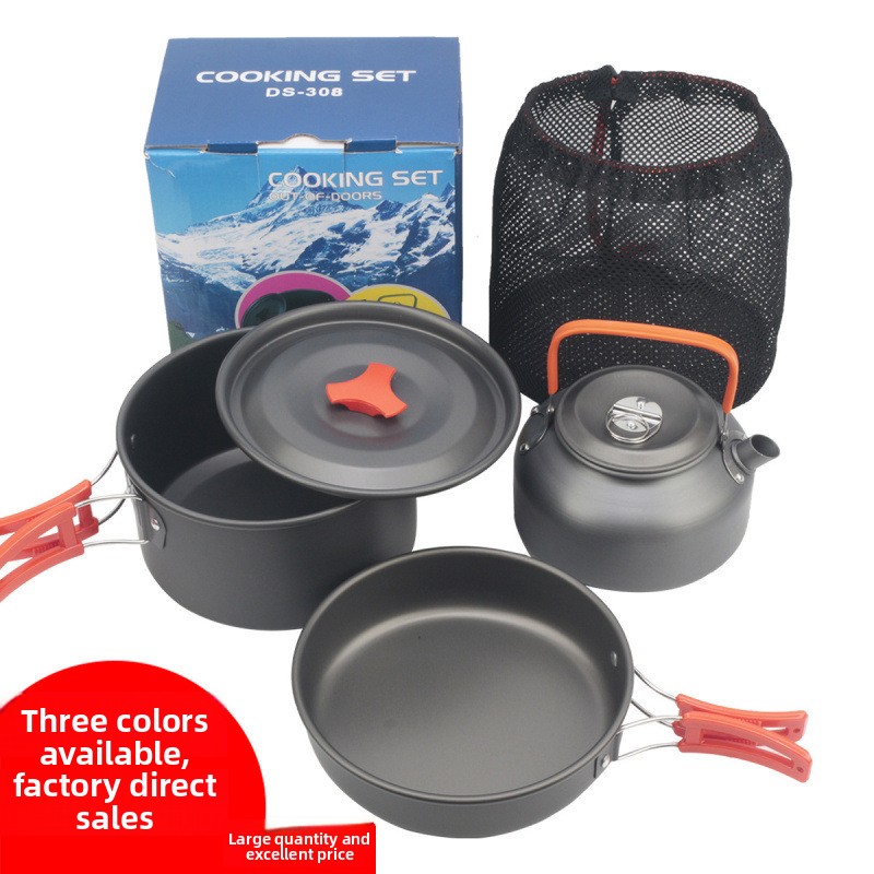 Outdoorbenodigdheden 2-3-persoonsset met theepot, draagbare campingpan van hard aluminium, kookgerei_voghion.com
