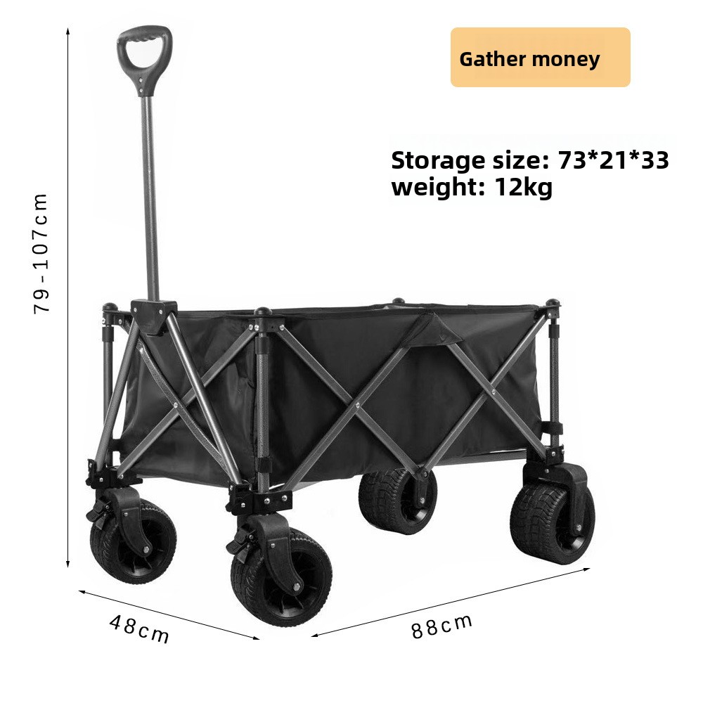 Compact Folding Camping Trolley All Terrain Four Wheel Pull Cart_voghion.com