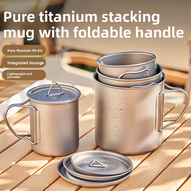 Caneca dobrável de titânio leve para camping, chá e café, com camada única, para uso externo, água pura._voghion.com