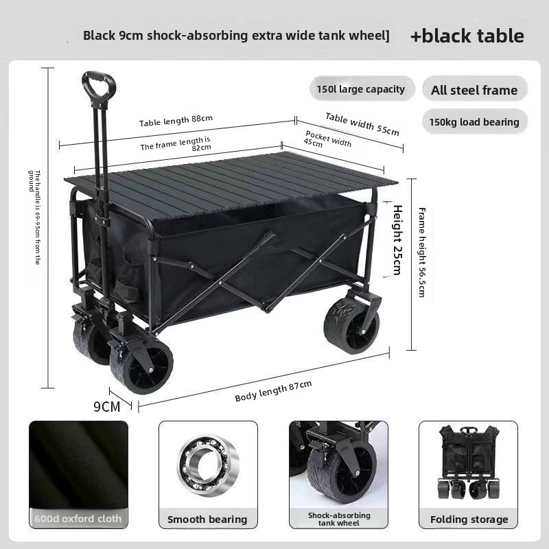 Rimorchio da campeggio regolabile, pieghevole, per esterni, carrello da campeggio, bancarella da picnic, piccolo carrello_voghion.com