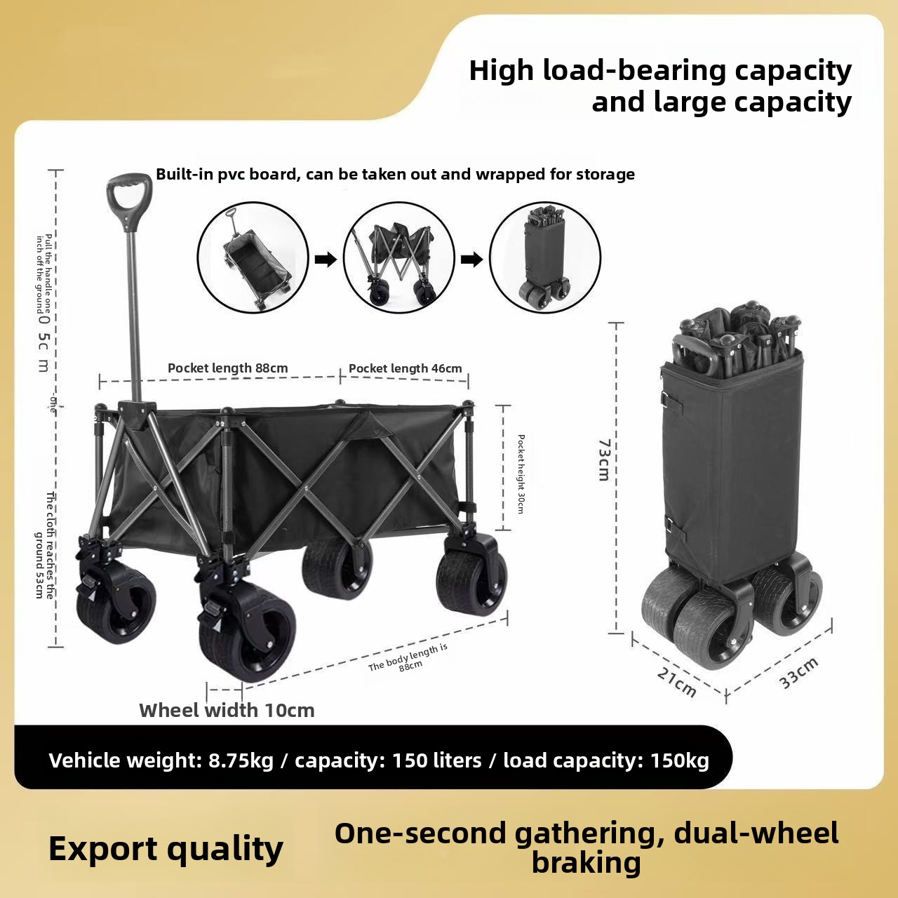 Opvouwbare metalen trolley voor buitenkamperen, multifunctionele aanhanger met vier wielen, terreinwagen met trekstang, handgeduwd_voghion.com