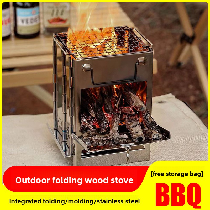 Draagbare houtskoolbarbecue voor buiten, gemaakt van roestvrij staal, geschikt voor kokend water, windbestendig, eenvoudig, multifunctioneel en compact._voghion.com