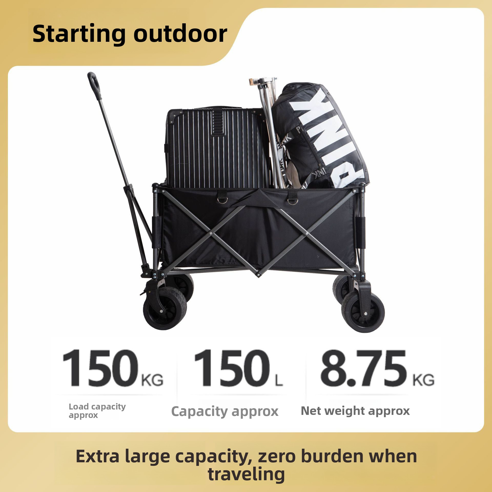 Foldable Camping Cart With Table For Kids And Off-road Wheels_voghion.com
