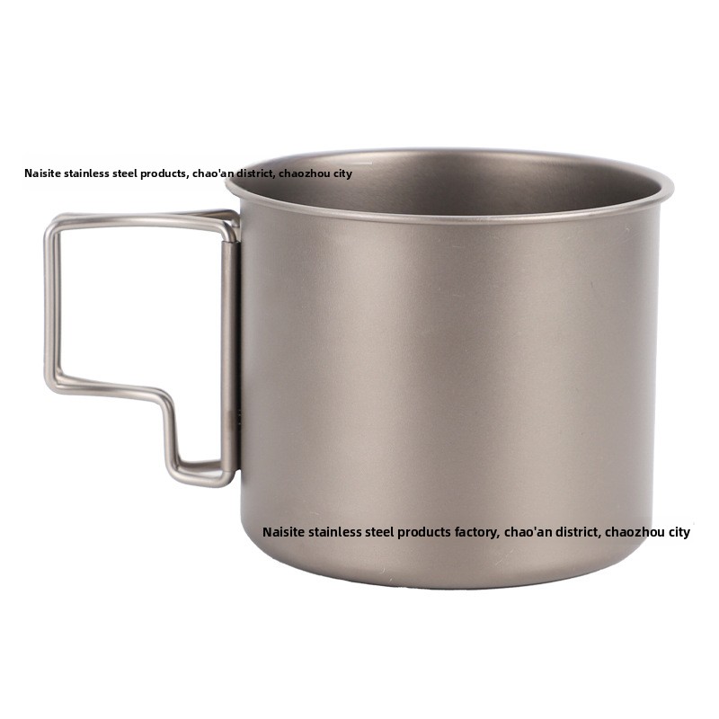 Outdoor Pure Water Cookware, Titanium Camping Cup With Foldable Handle, Single-layer Drinking Cup, Portable_voghion.com