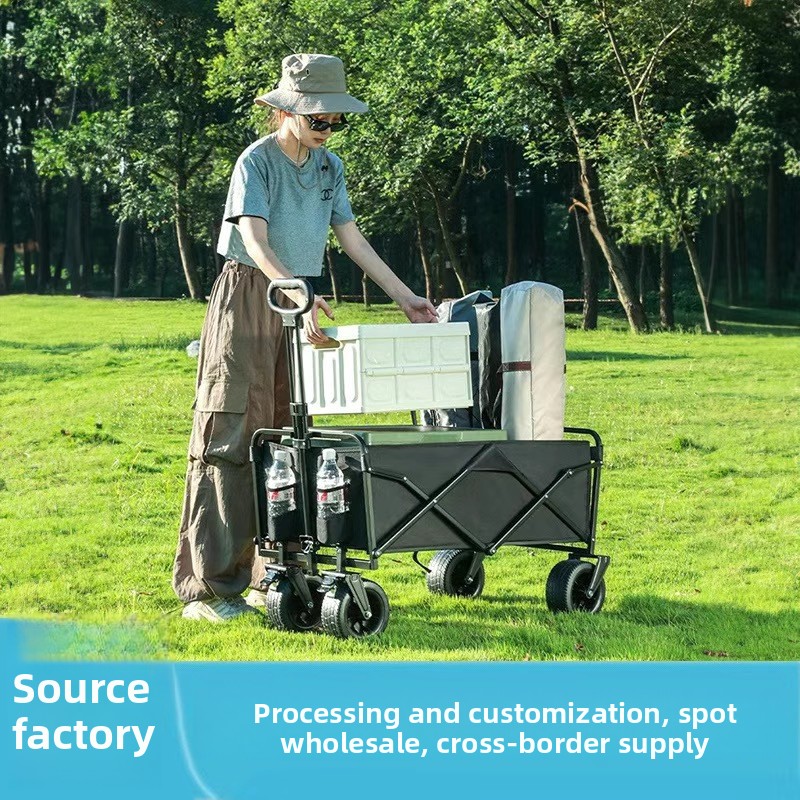 Outdoor Folding Camping Portable Stall Cart, Large Picnic Trailer With Table Board, Cross-border_voghion.com