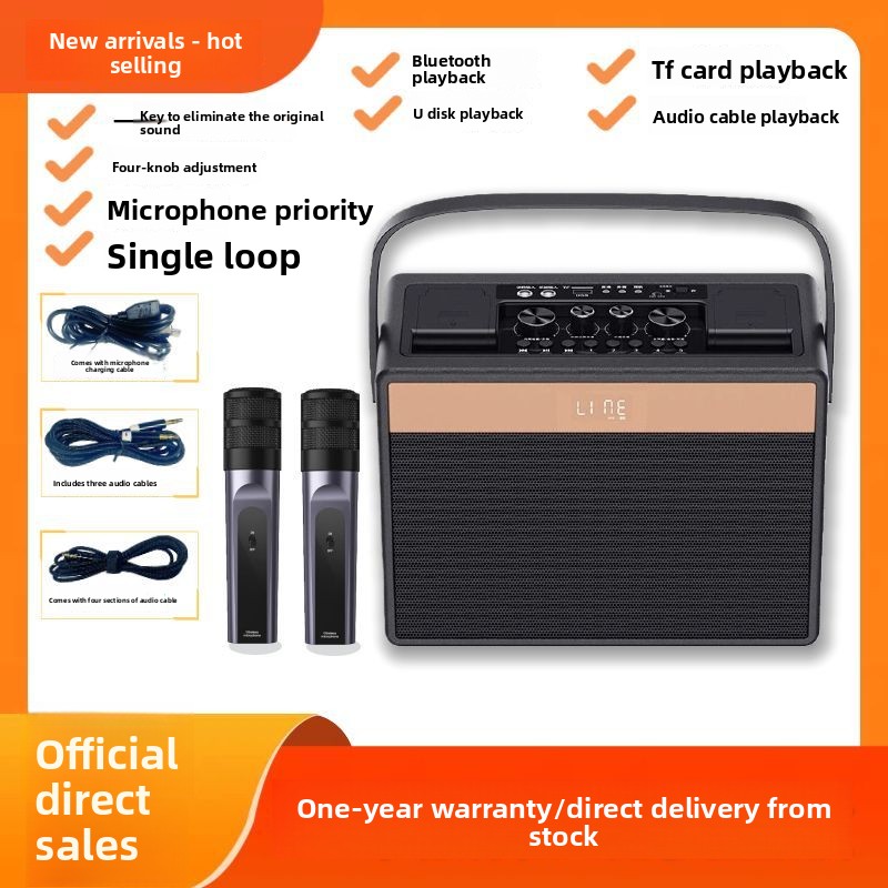 Wenge Professional Outdoor Portable Speaker Audio Wireless Microphone Bluetooth Heavy Bass Live Streaming Sound Card_voghion.com