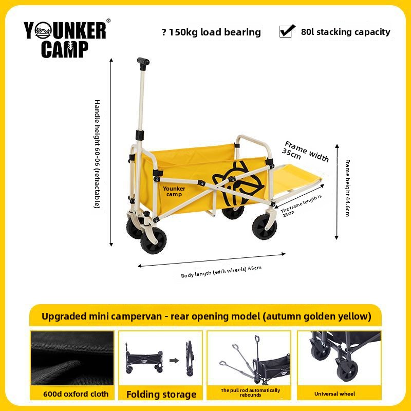 Yingke Outdoor Foldable Camp Picnic Trailer Camping Hand Pull Rod Small Push Cart_voghion.com