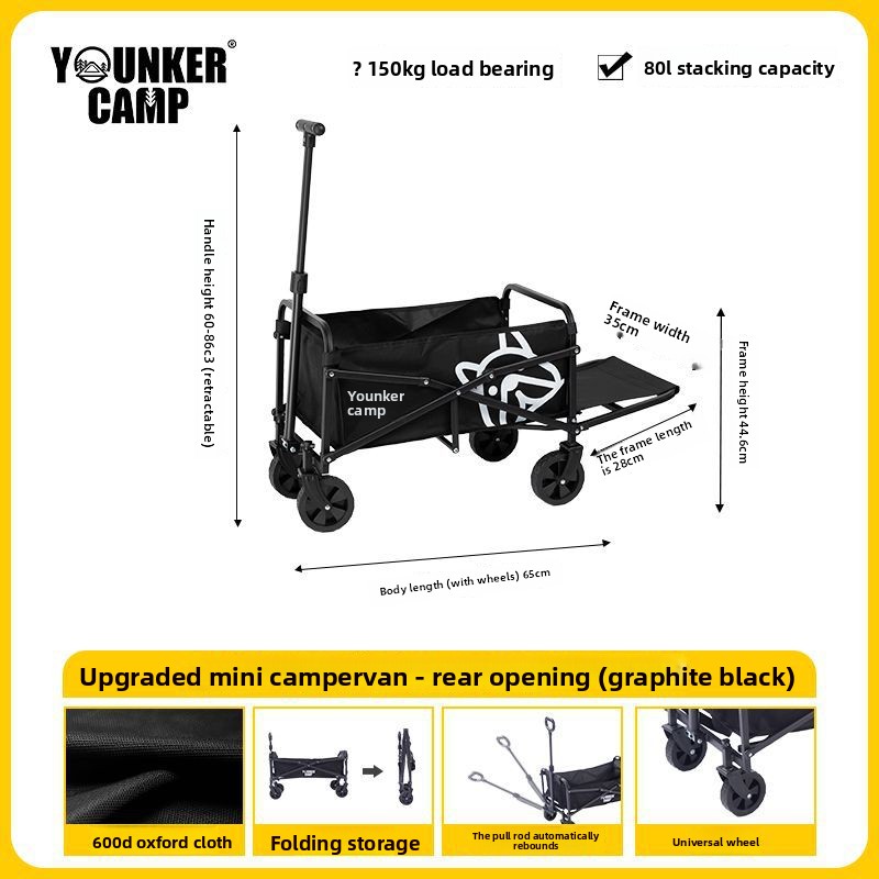 Yingke Outdoor Foldable Camp Picnic Trailer Camping Hand Pull Rod Small Push Cart_voghion.com