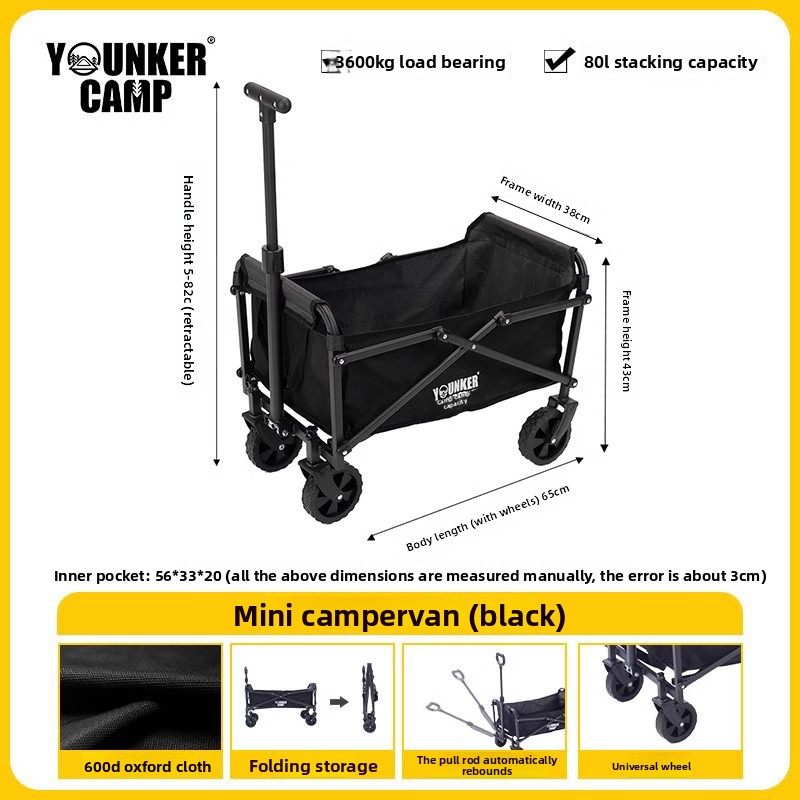 Yingke Outdoor Foldable Camp Picnic Trailer Camping Hand Pull Rod Small Push Cart_voghion.com