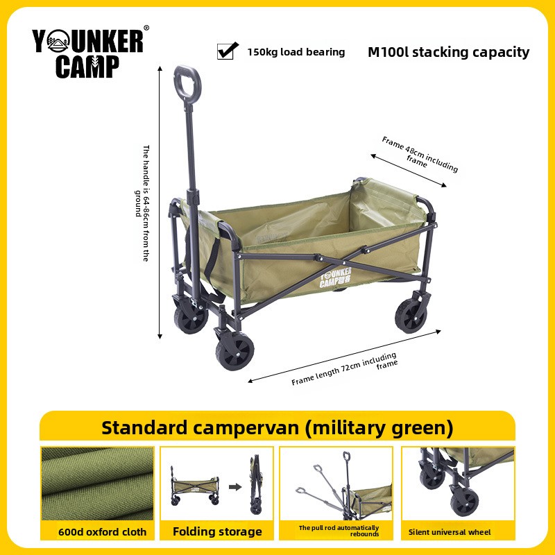 Yingke Outdoor Foldable Camp Picnic Trailer Camping Hand Pull Rod Small Push Cart_voghion.com