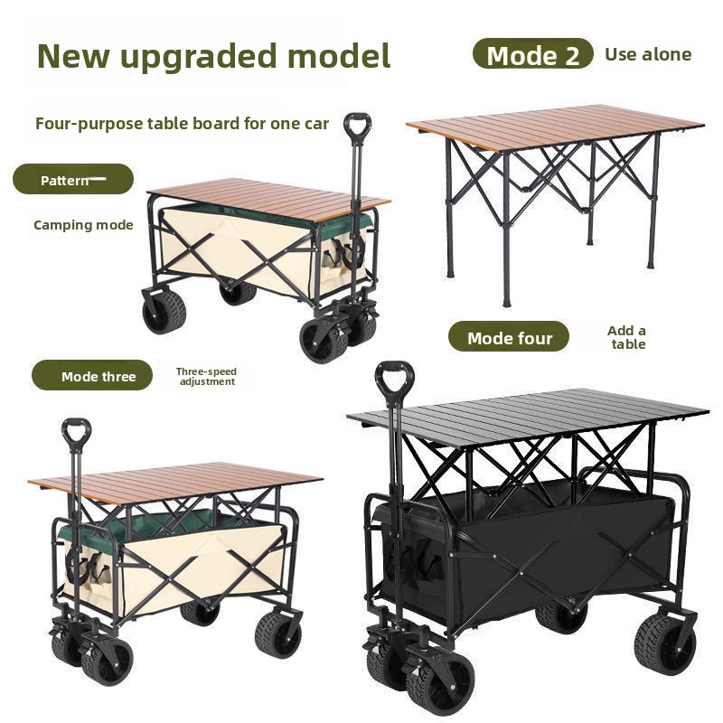 Camping Trolley Foldable Outdoor Picnic Hand-pulled Cart Wagon_voghion.com