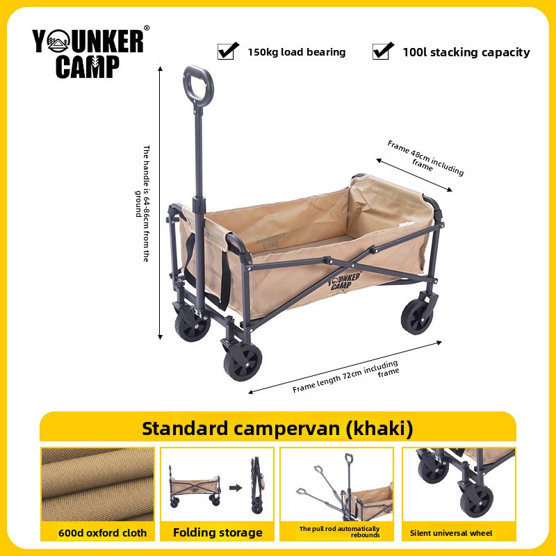 Yingke Outdoor Foldable Camp Picnic Trailer Camping Hand Pull Rod Small Push Cart_voghion.com