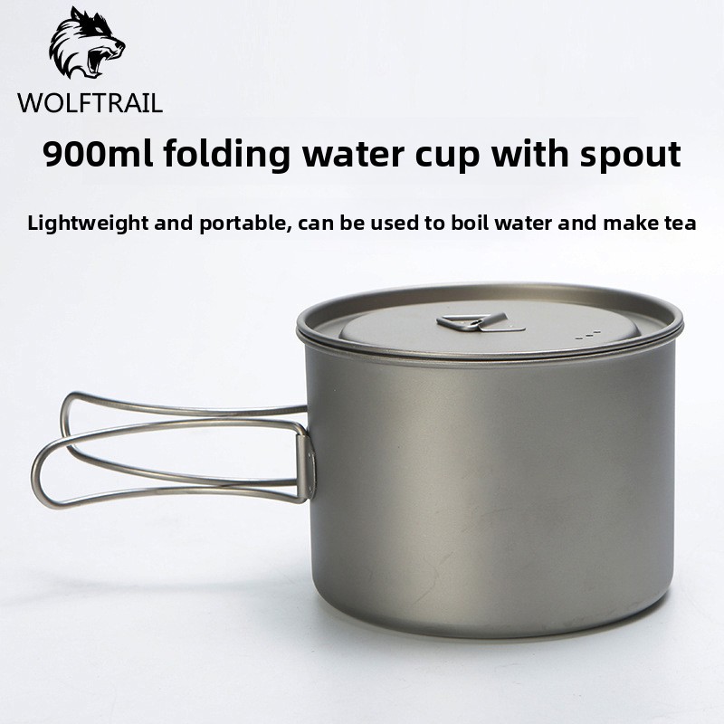 900ML Outdoor Camping Tableware Titanium With Spout Can Boil Water Foldable Cup_voghion.com