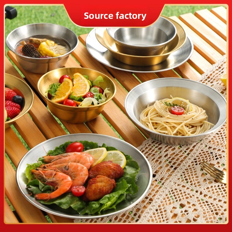 Cross-Border Stainless Steel Outdoor Picnic Portable Tableware Four-Piece Set Camping Cooking Equipment Round Snack_voghion.com