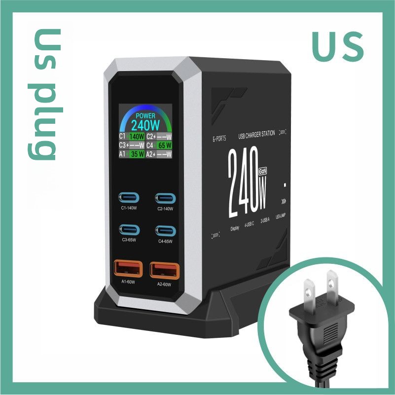 Caricabatterie multiporta PD140W da 240 W raffreddato ad azoto, caricabatterie da tavolo rapido adatto per telefoni cellulari, ricarica universale_voghion.com