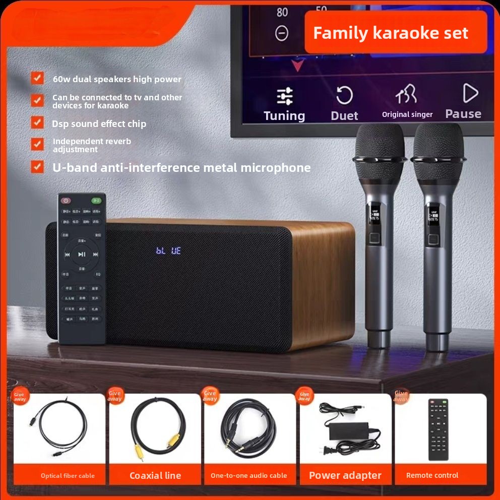 Wenge TV Karaoke Wireless Microphone Set Projector For Singing Home KTV With Bluetooth Speaker_voghion.com