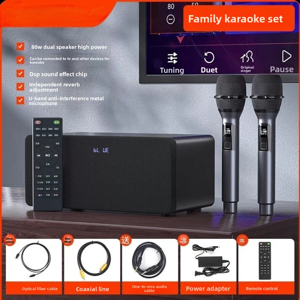 Set microfono wireless per karaoke Wenge TV con proiettore per cantare a casa, KTV e altoparlante Bluetooth_voghion.com