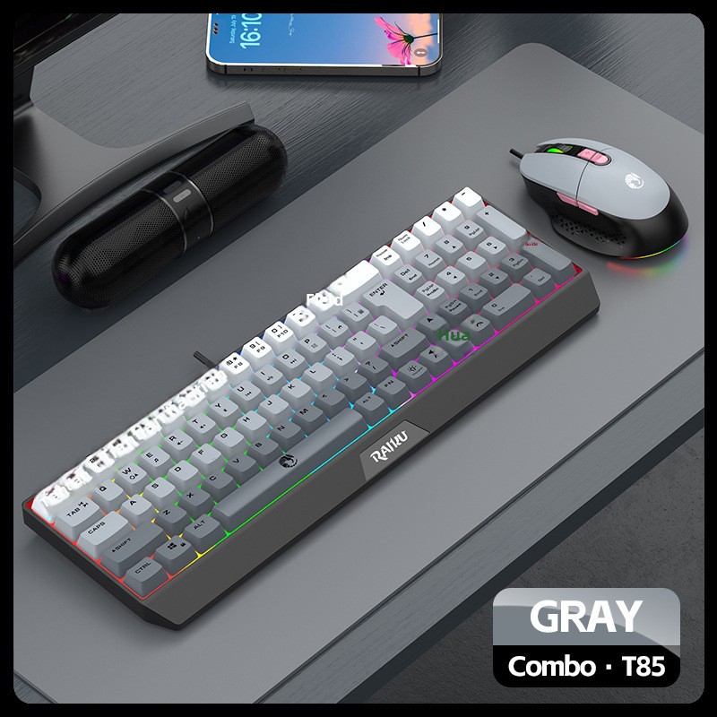 Set mouse e tastiera da gioco RAIKU T85 con illuminazione a tre colori sfumati, cablato e luminoso._voghion.com
