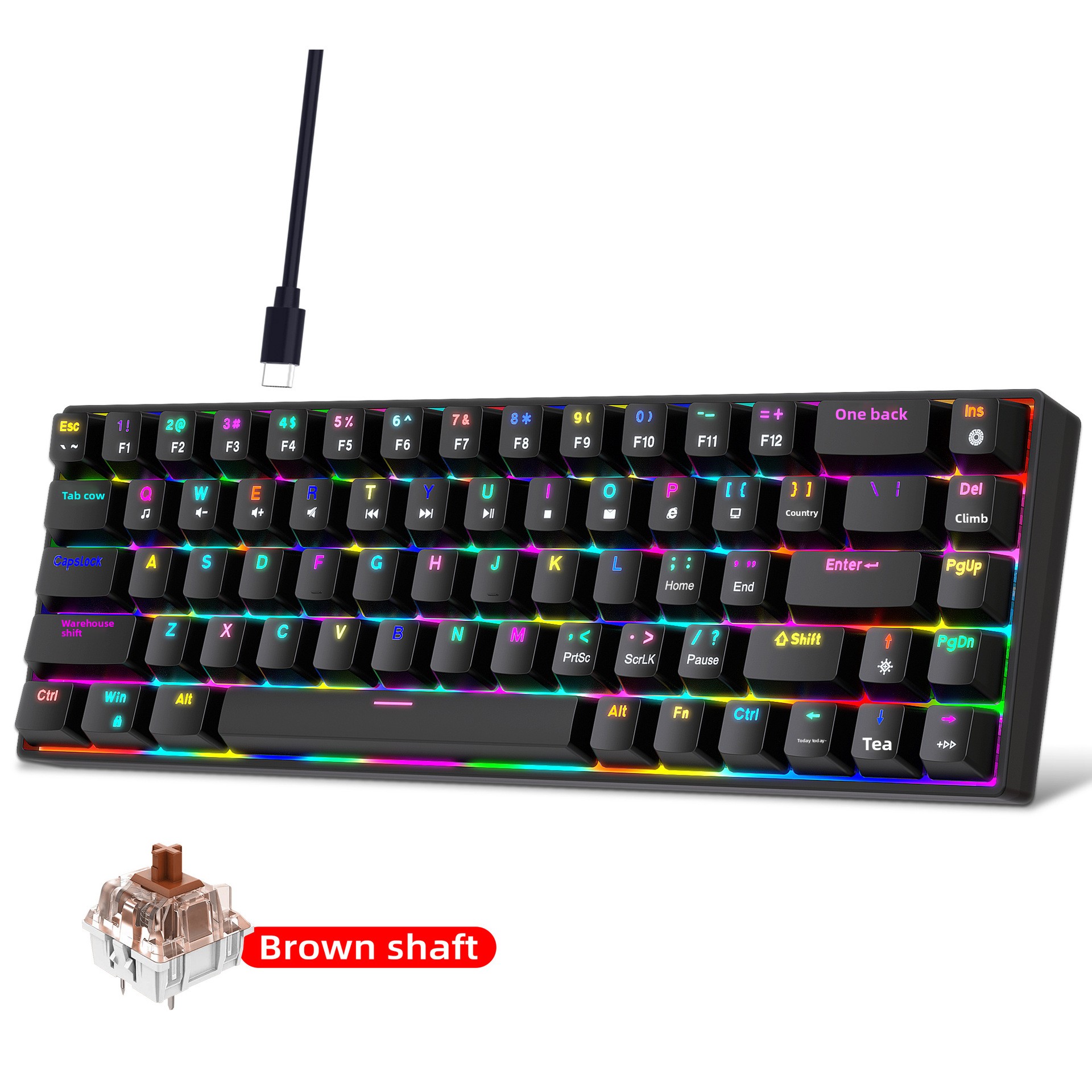 Neue kabelgebundene mechanische Tastatur mit 68 Tasten in Weiß und Schwarz, RGB-Hintergrundbeleuchtung, unterstützt Makroprogrammierung und hat abnehmbare blaue Schalter._voghion.com