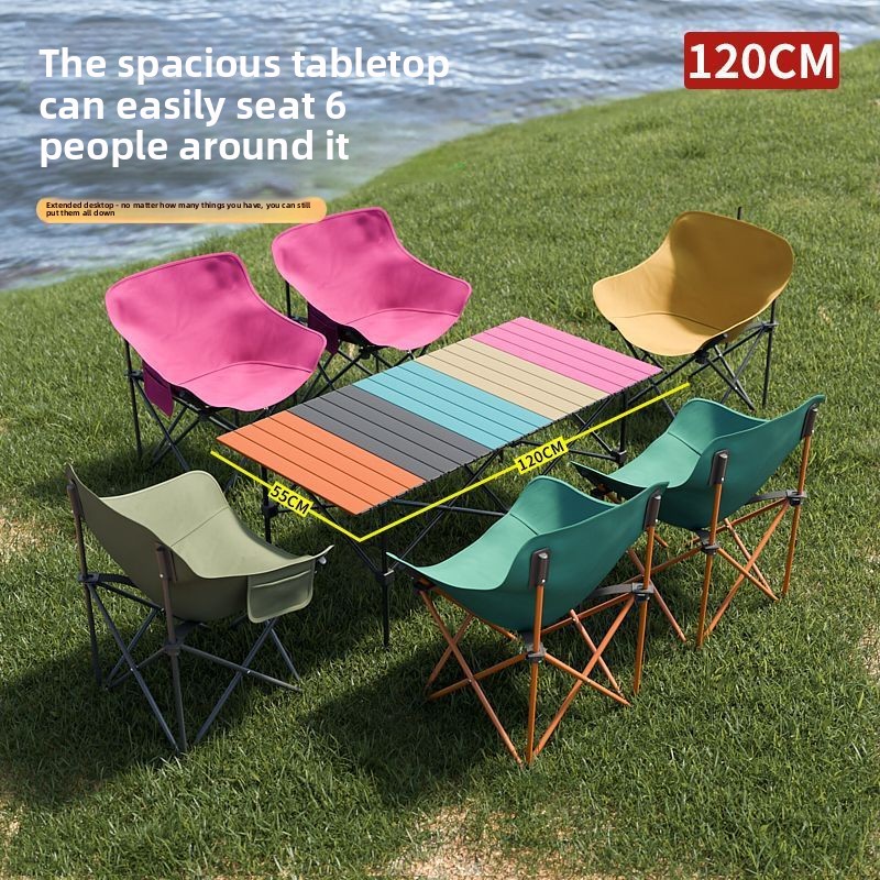 Dış Mekan Sandalye Takımı, Taşınabilir Kamp Piknik Yumurta Rulo Masası, Genişletilmiş 6 Kişilik, Su Geçirmez Leke Tutmaz Katlanır Masa_voghion.com