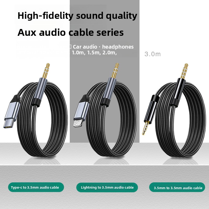 AUX-kabel voor in de auto (3,5 mm audio Type-C), hoofdtelefoon, computerluidspreker, microfoon, mobiele telefoon, geluidskaart en livestreaming._voghion.com