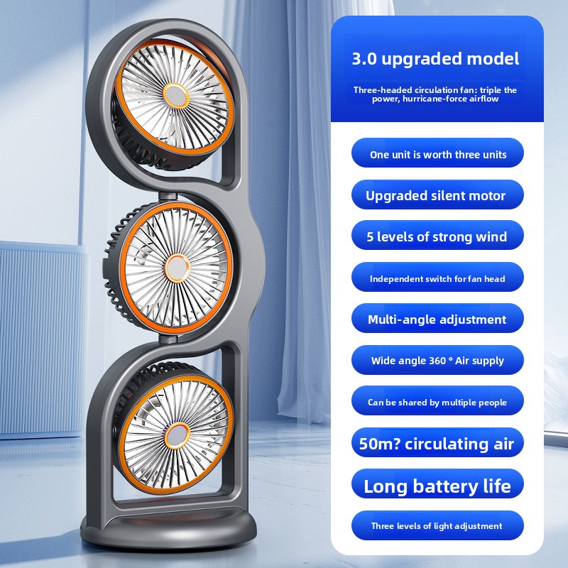 Usb bureauventilator met drie koppen voor kantoor en reizen_voghion.com