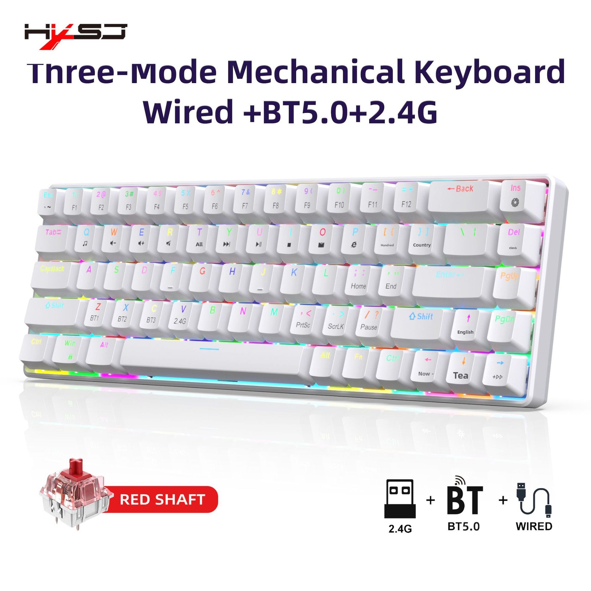 Neue kabelgebundene mechanische Tastatur mit 68 Tasten in Weiß und Schwarz, RGB-Hintergrundbeleuchtung, unterstützt Makroprogrammierung und hat abnehmbare blaue Schalter._voghion.com
