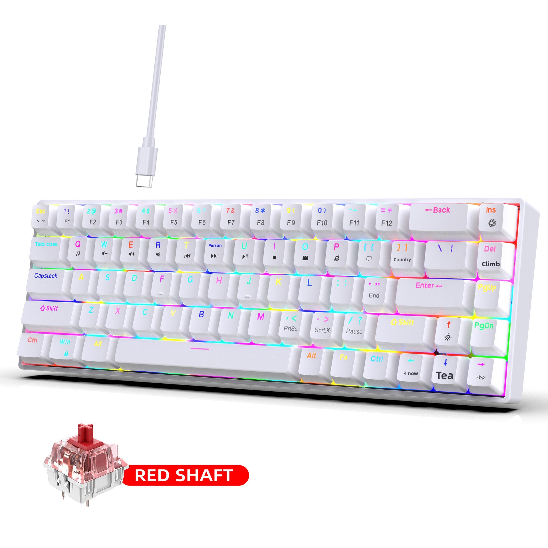 Neue kabelgebundene mechanische Tastatur mit 68 Tasten in Weiß und Schwarz, RGB-Hintergrundbeleuchtung, unterstützt Makroprogrammierung und hat abnehmbare blaue Schalter._voghion.com