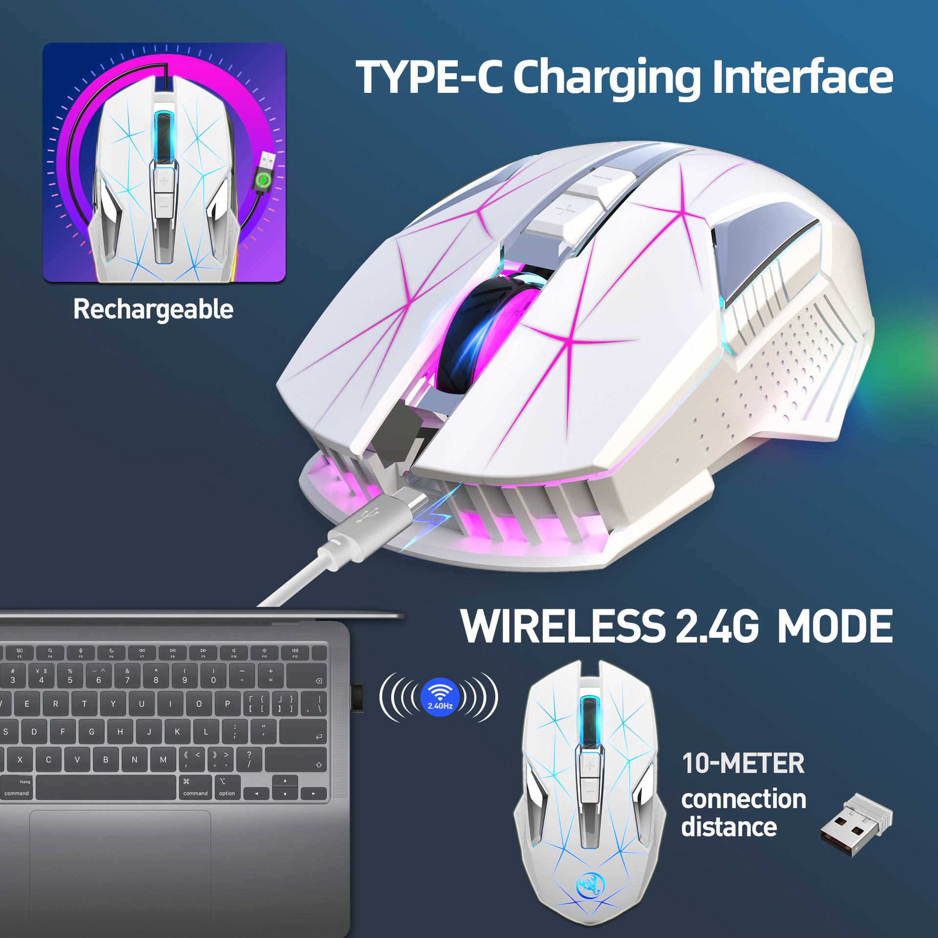 Mouse wireless 2.4g ricaricabile ergonomico mouse ottico pc_voghion.com