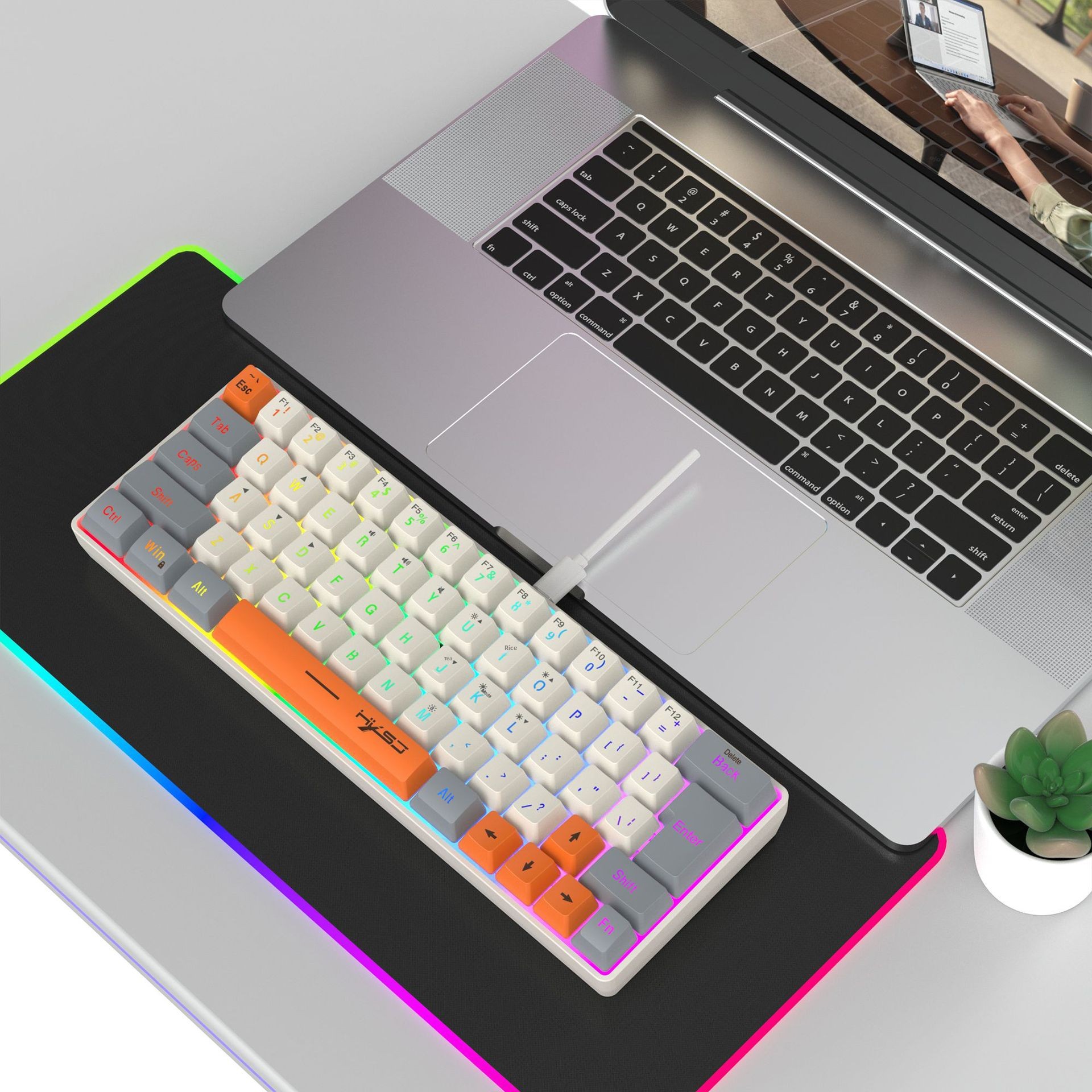 Wired Membrane Keyboard With Rgb Lighting And Usb-c Detachable Cable_voghion.com