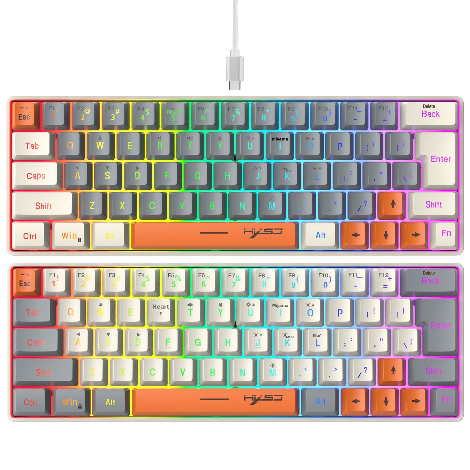 Wired Membrane Keyboard With Rgb Lighting And Usb-c Detachable Cable_voghion.com