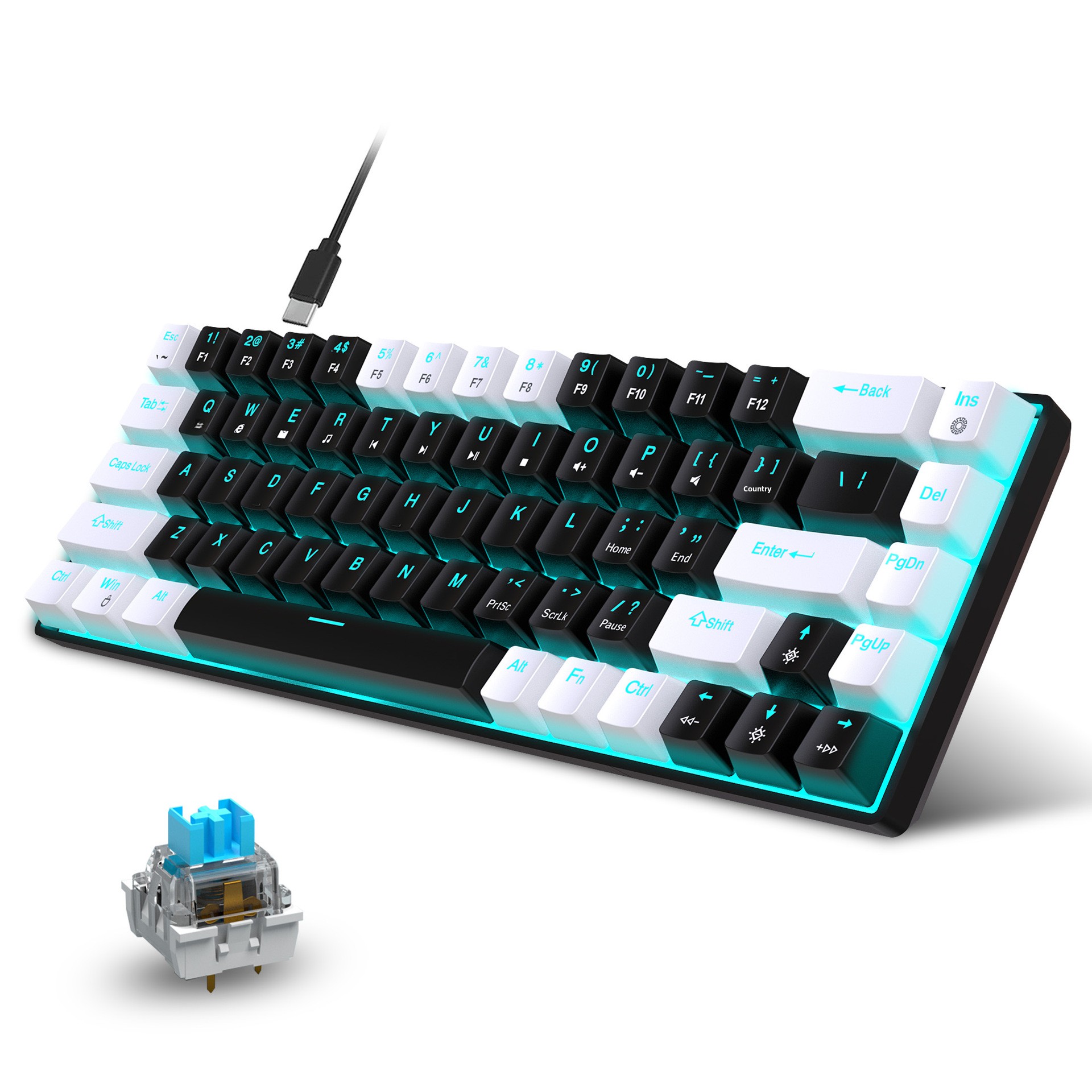 Neue kabelgebundene mechanische Gaming-Tastatur mit 68 Tasten, Hot-Swap-fähigen Schaltern, ergonomischem Design und zweifarbigen Spritzguss-Tastenkappen_voghion.com