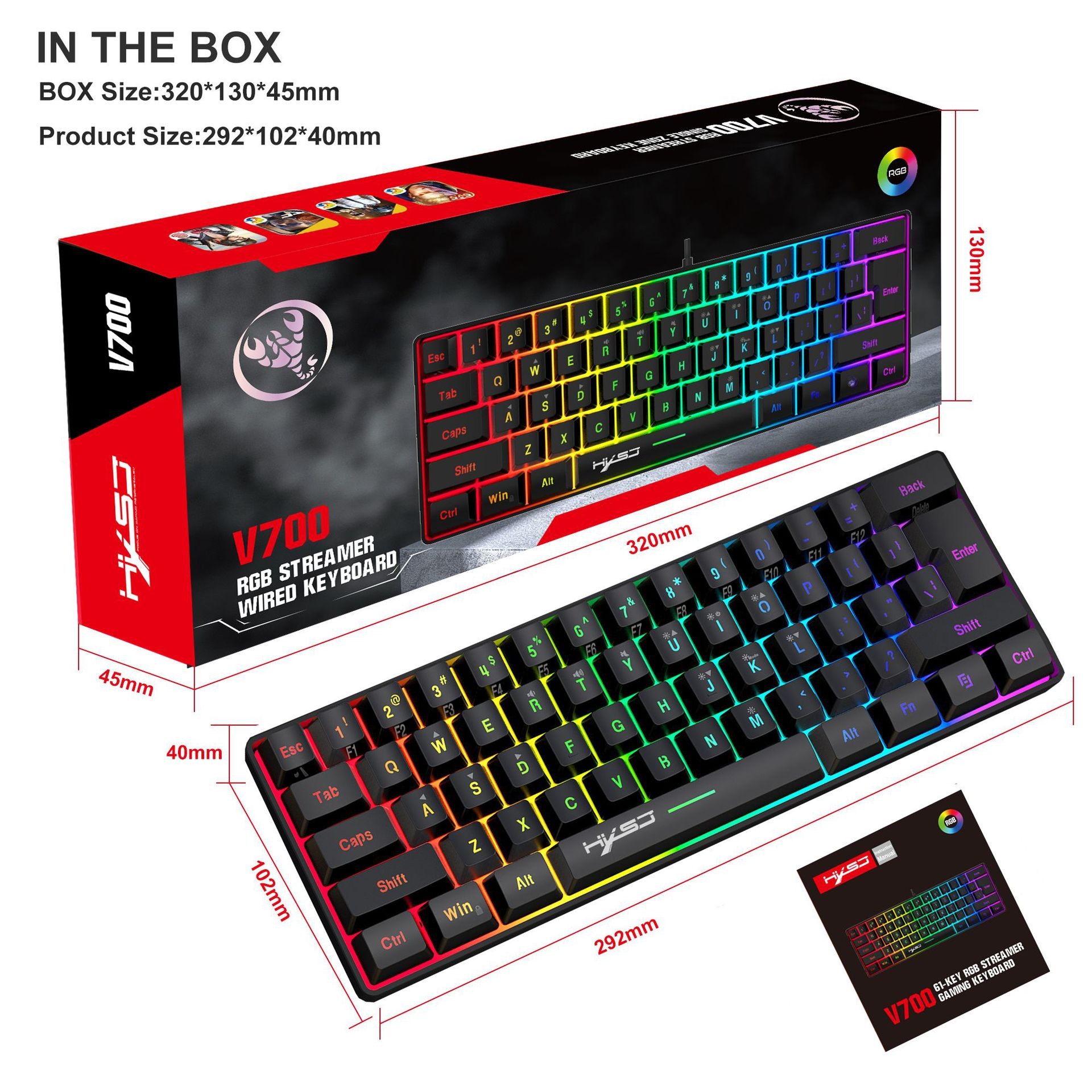 61-key Gaming Membrane Rgb Keyboard Portable Wired With Shortcuts_voghion.com