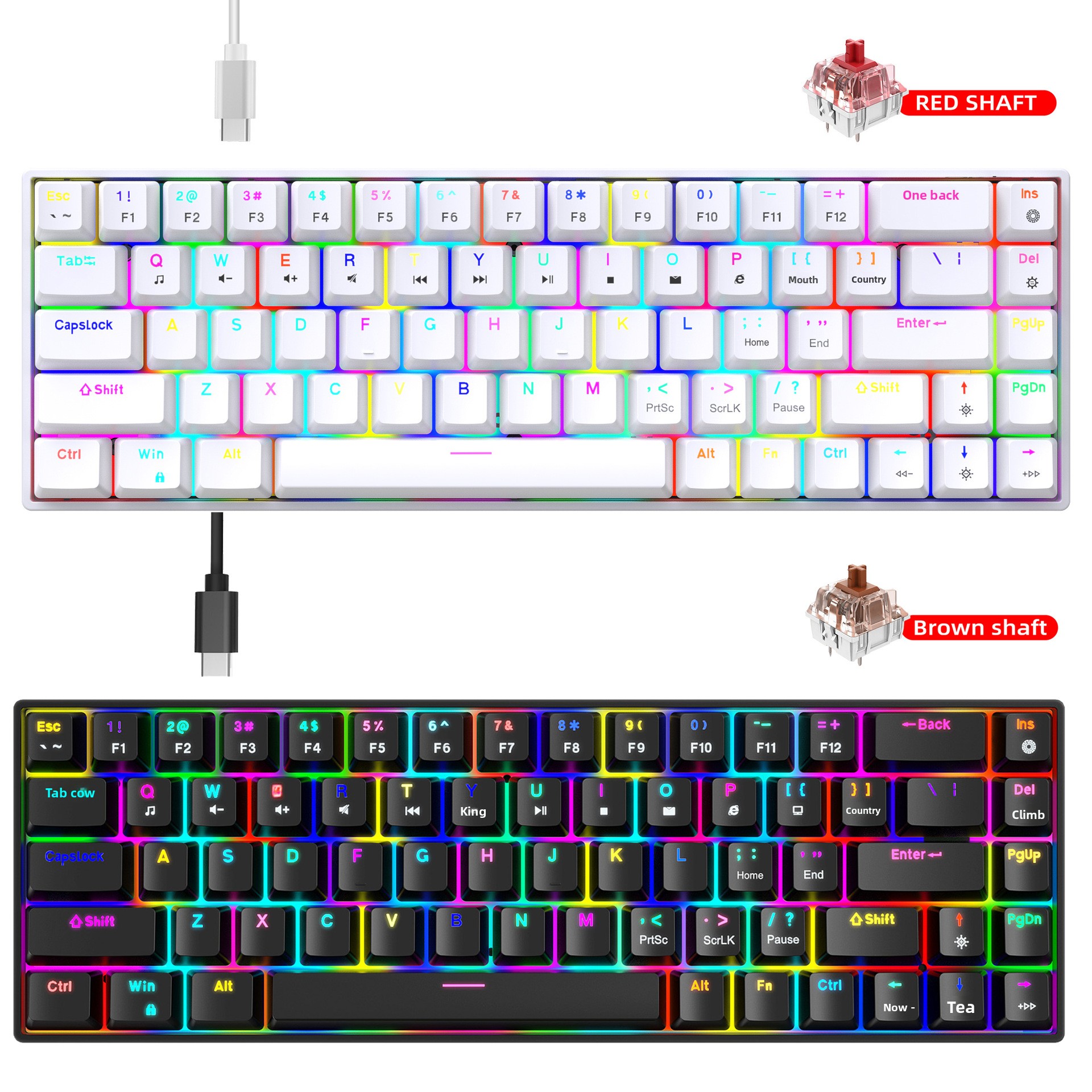 Neue kabelgebundene mechanische Tastatur mit 68 Tasten in Weiß und Schwarz, RGB-Hintergrundbeleuchtung, unterstützt Makroprogrammierung und hat abnehmbare blaue Schalter._voghion.com