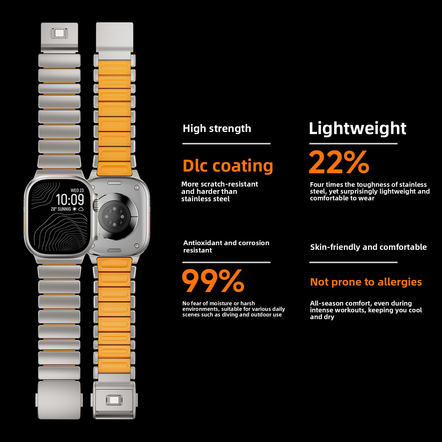 Titanium Metal And Silicone Magnetic Strap For Apple Watch Ultra_voghion.com