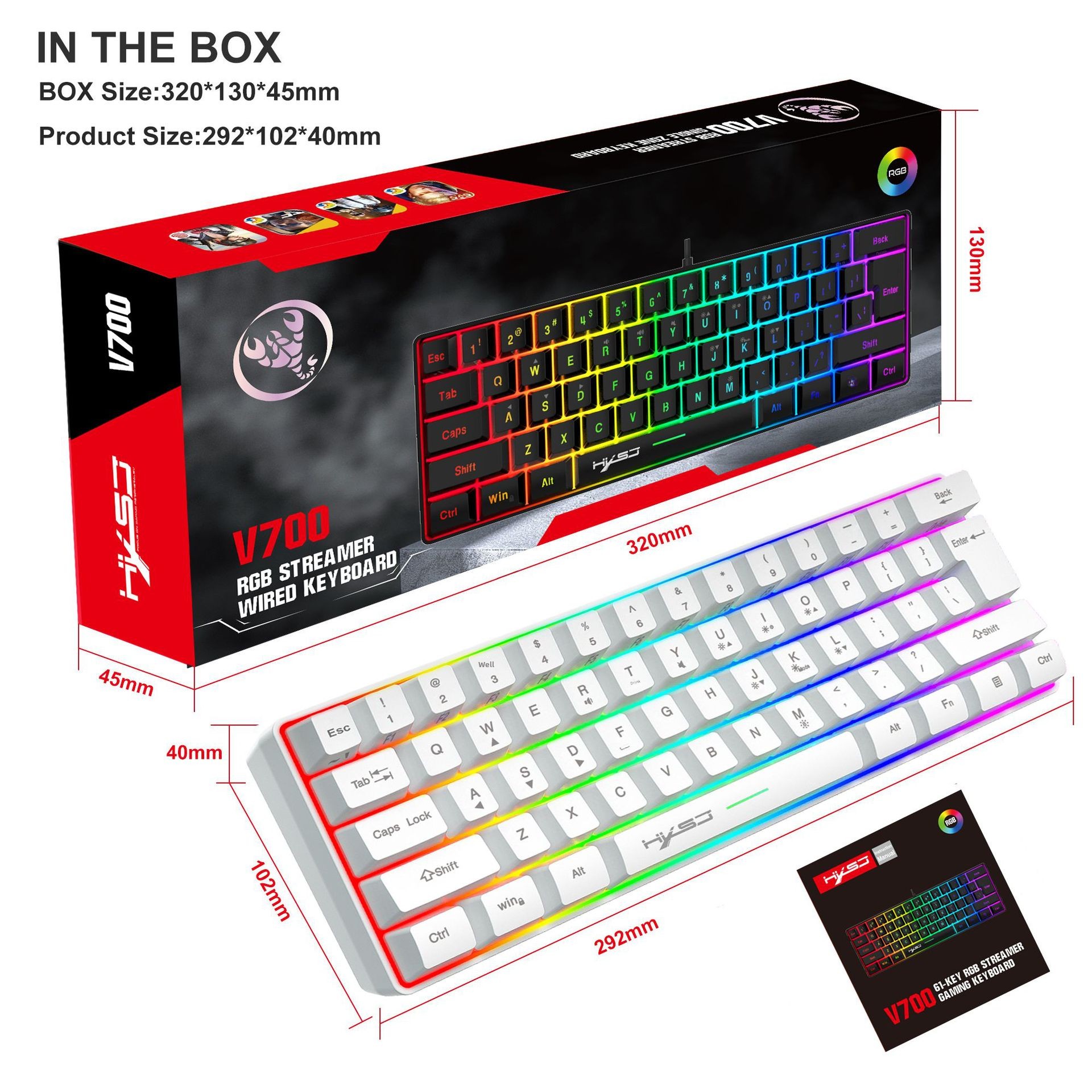 61-key Gaming Membrane Rgb Keyboard Portable Wired With Shortcuts_voghion.com