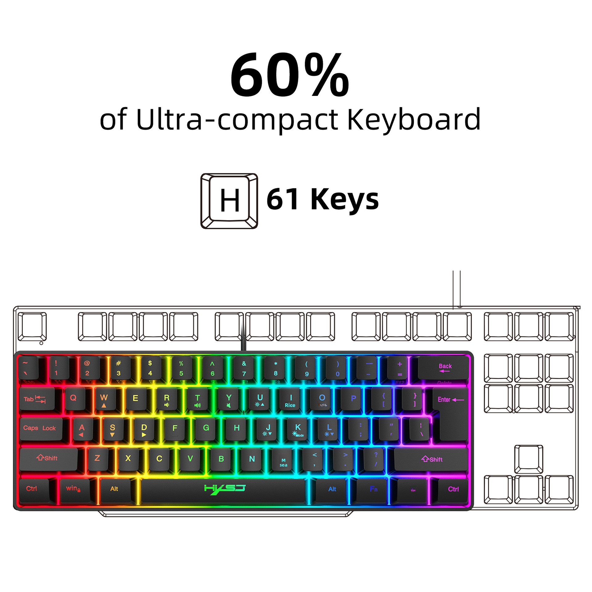 61-key Gaming Membrane Rgb Keyboard Portable Wired With Shortcuts_voghion.com