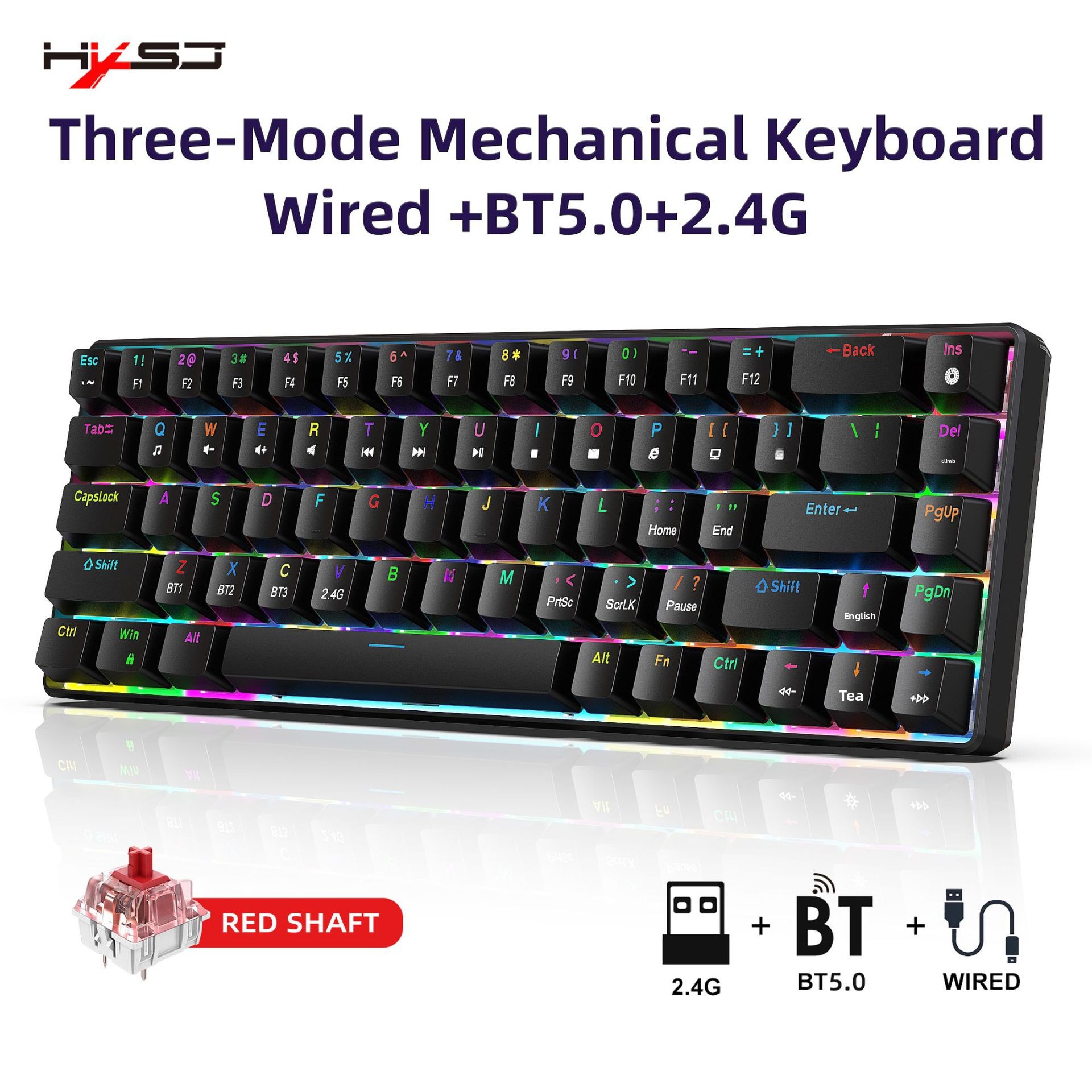 Neue kabelgebundene mechanische Tastatur mit 68 Tasten in Weiß und Schwarz, RGB-Hintergrundbeleuchtung, unterstützt Makroprogrammierung und hat abnehmbare blaue Schalter._voghion.com