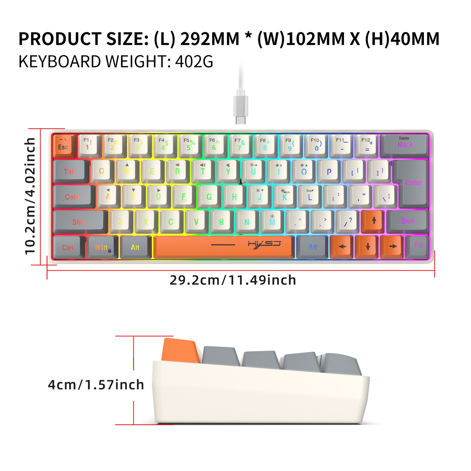 Wired Membrane Keyboard With Rgb Lighting And Usb-c Detachable Cable_voghion.com