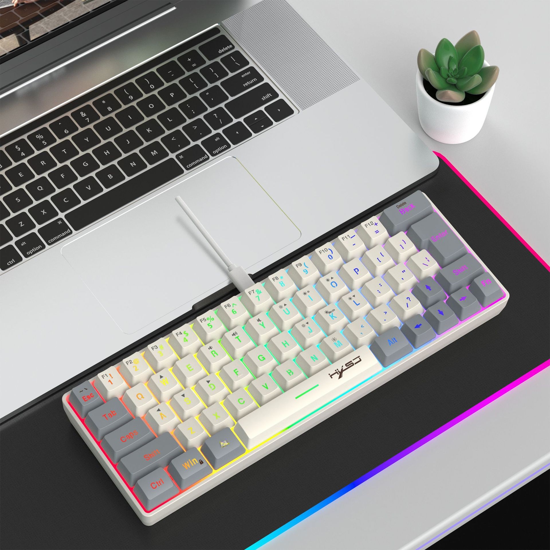 Wired Membrane Keyboard With Rgb Lighting And Usb-c Detachable Cable_voghion.com