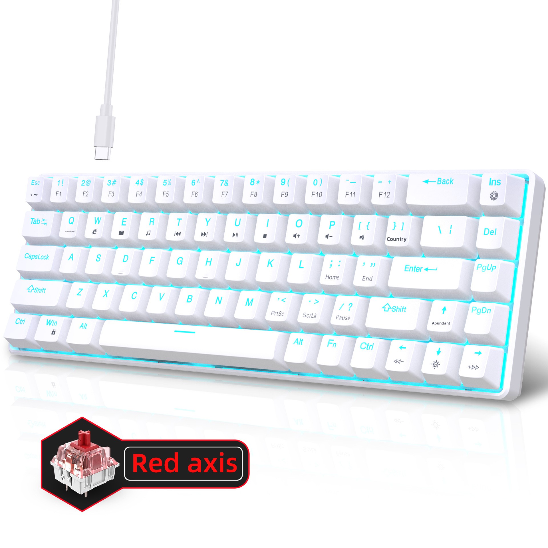 Neue kabelgebundene mechanische Tastatur mit 68 Tasten in Weiß und Schwarz, RGB-Hintergrundbeleuchtung, unterstützt Makroprogrammierung und hat abnehmbare blaue Schalter._voghion.com